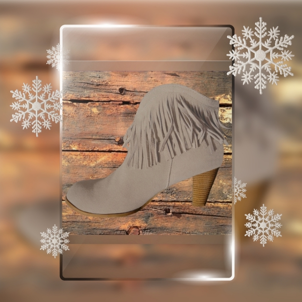 New Genuine Suede Fringed Ankle Boots (Mem. Foam wave insoles) (Sz10) - Picture 2 of 8